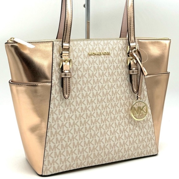 Michael Kors Large Charlotte TZ Tote Bag Rose Gold (NWT) - Picture 1 of 10